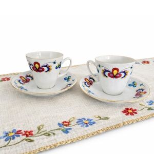 Vintage Porsgrund Norway Demitasse Cups & Saucers Folk Floral P535